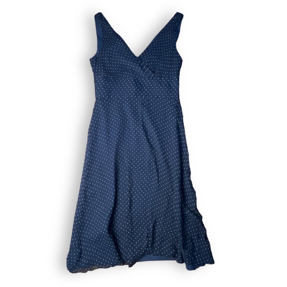 J Crew Sophia Blue Navy 100% Silk Polka Dot V Neck Dress 6 Light Sleeveless